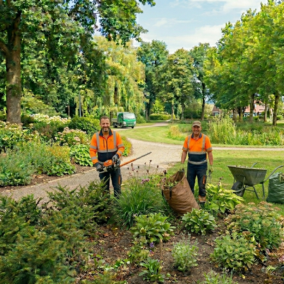 Groenvoorzieners aan het werk in het park