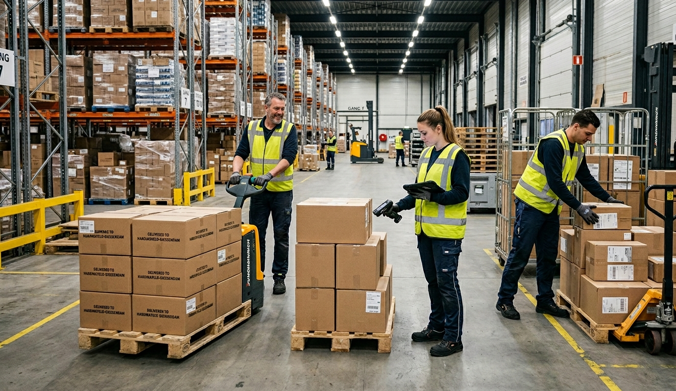 Logistiek medewerkers bezig in een magazijn